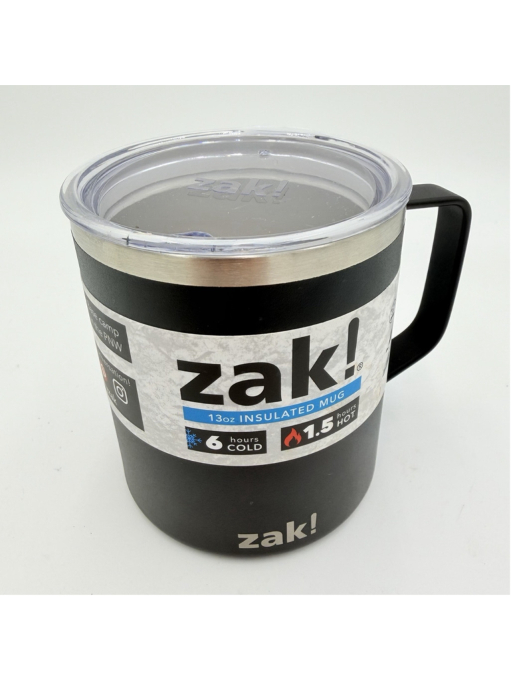 Zak Designs 13 oz Vacuum Insulated Stainless Steel Travel Mug Black w/ Lid NEW